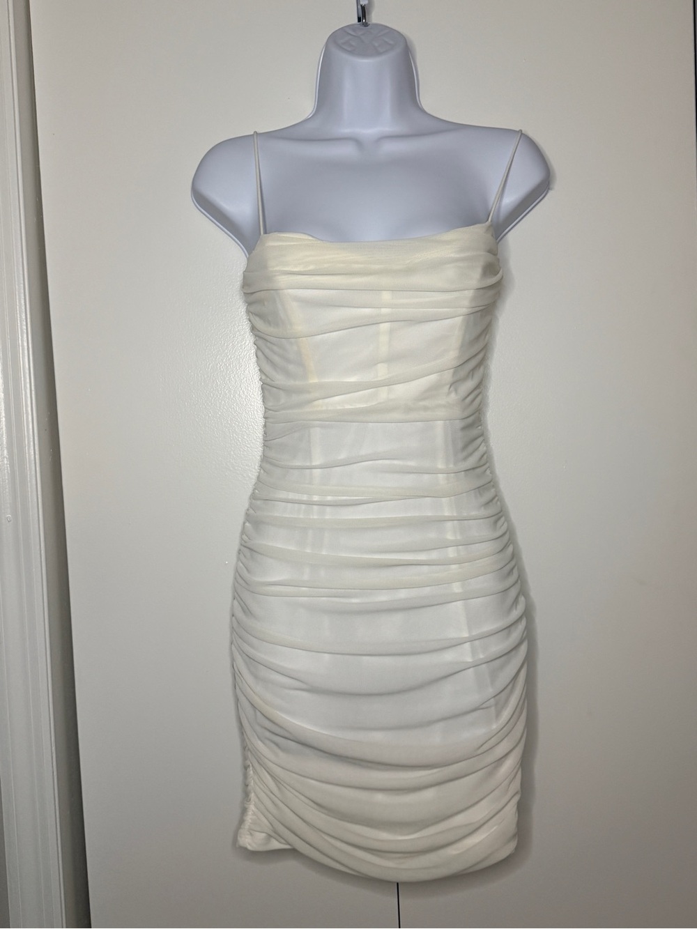 Hello Molly Cream Cowl Neck Ruched Mini Dress